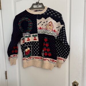 LOFT Navy and Cream Holiday Sweater